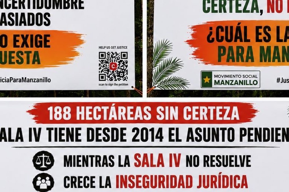 Rótulo del Movimiento Social Manzanillo — 188 hectáreas en Manzanillo, desde 2014