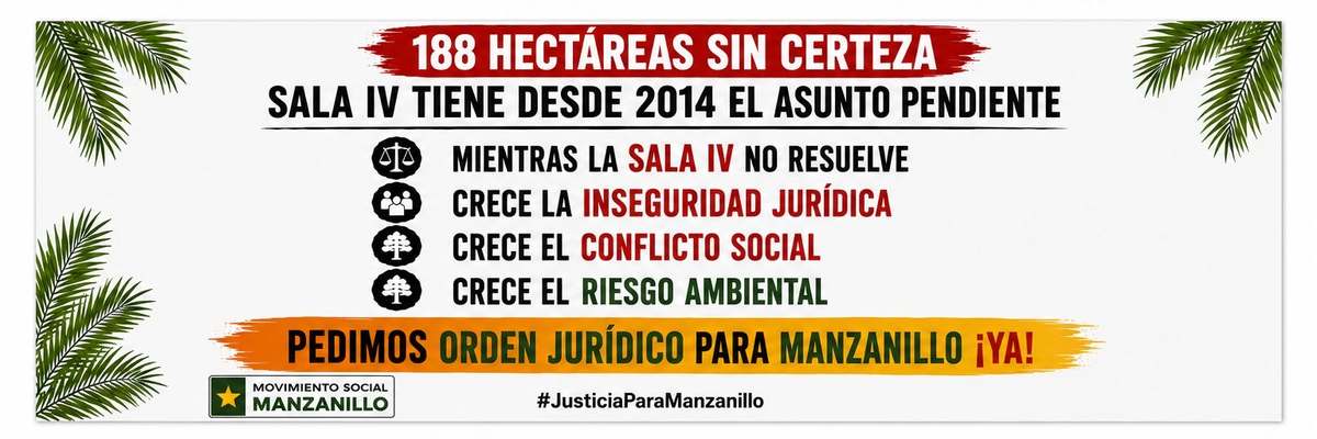 Rótulo del Movimiento Social Manzanillo — 188 hectáreas sin certeza; pedimos orden jurídico para Manzanillo